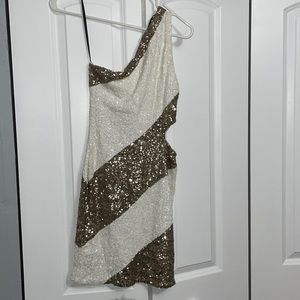 White and gold sequin mini dress